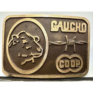 Vtg Farmers Coop Belt Buckle Cow Barbed Wire Gaucho Country Farm {58}